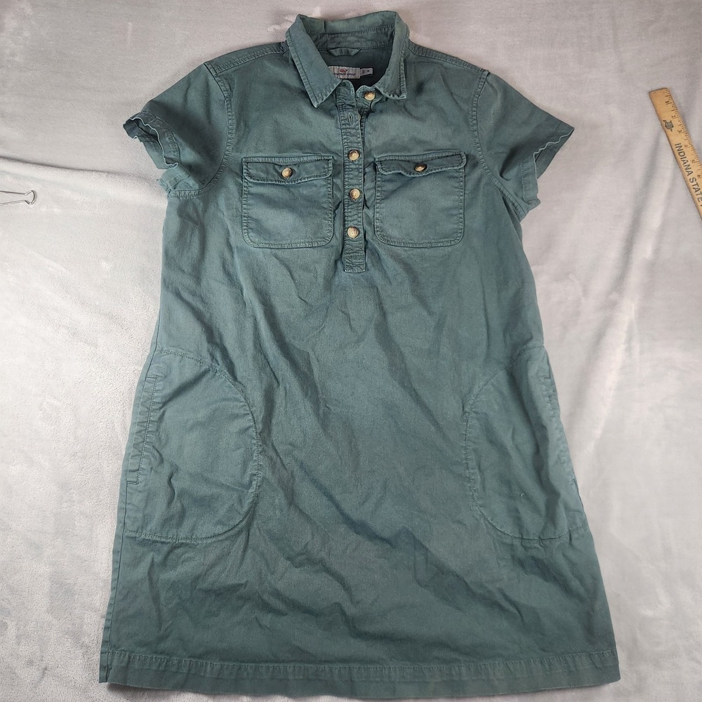 Vineyard Vines Margo Shirt Dress Size 16 Olive Green Mini Popover Preppy Classic
